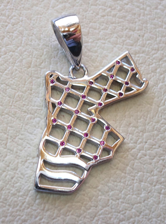 Hashemite kingdom Jordan sterling silver map and red stones pendant 925 k arabic jewelry fast shipping
