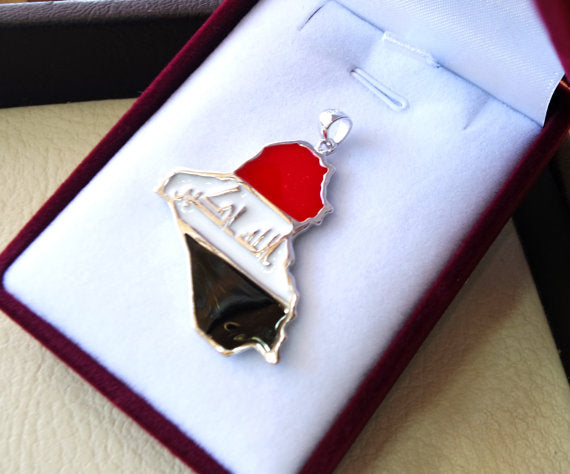 Iraq sterling silver map and new flag enamel colors pendant 925 k high quality arabic jewelry fast shipping خارطة العراق فضه