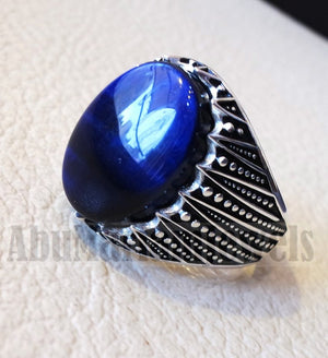 Stunning tiger eye blue stone men ring sterling silver 925 and jewelry handmade arabic turkey ottoman style any size