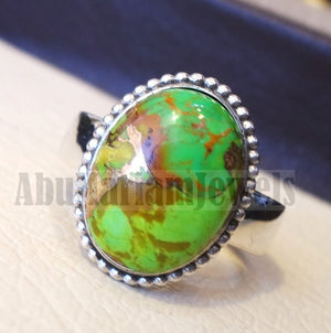 men or women ring copper green turquoise skin touching stone sterling silver 925 all sizes high quality natural oval cabochon stone فيروز