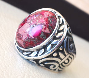 red sea sediment jasper stone natural gem sterling silver 925 ring oval semi precious cabochon man huge ring ottoman jewelry fast shipping