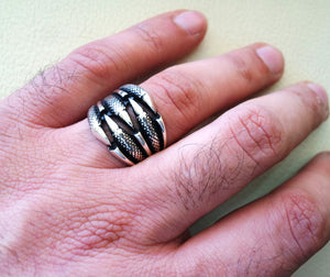 eagle claws men and unisex ring heavy hand made sterling silver 925 all sizes oxidized wild style animal jewelry fast shipping