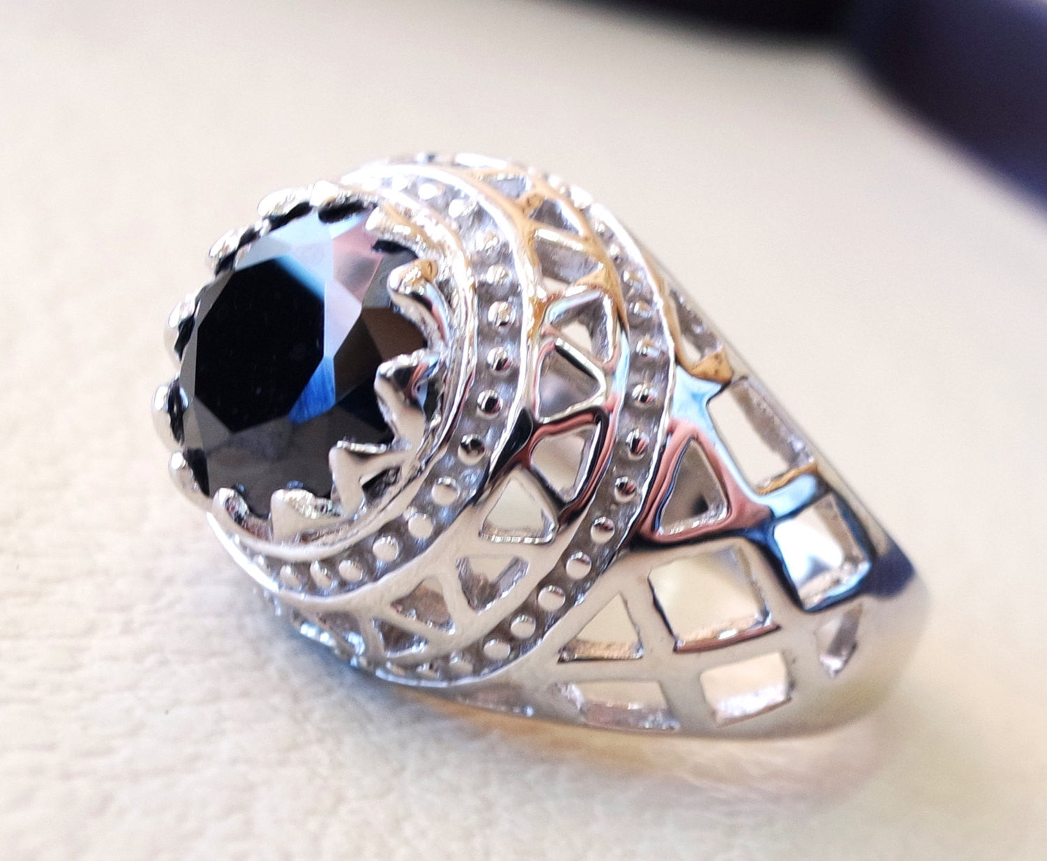 man ring sterling silver 925 round black cubic zircon Cz stone identical to genuine diamond fast shipping all sizes jewelry ottoman sultan