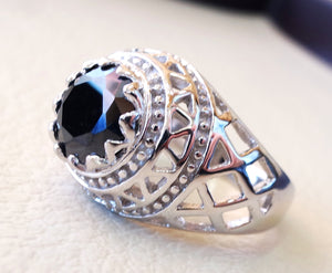 man ring sterling silver 925 round black cubic zircon Cz stone identical to genuine diamond fast shipping all sizes jewelry ottoman sultan