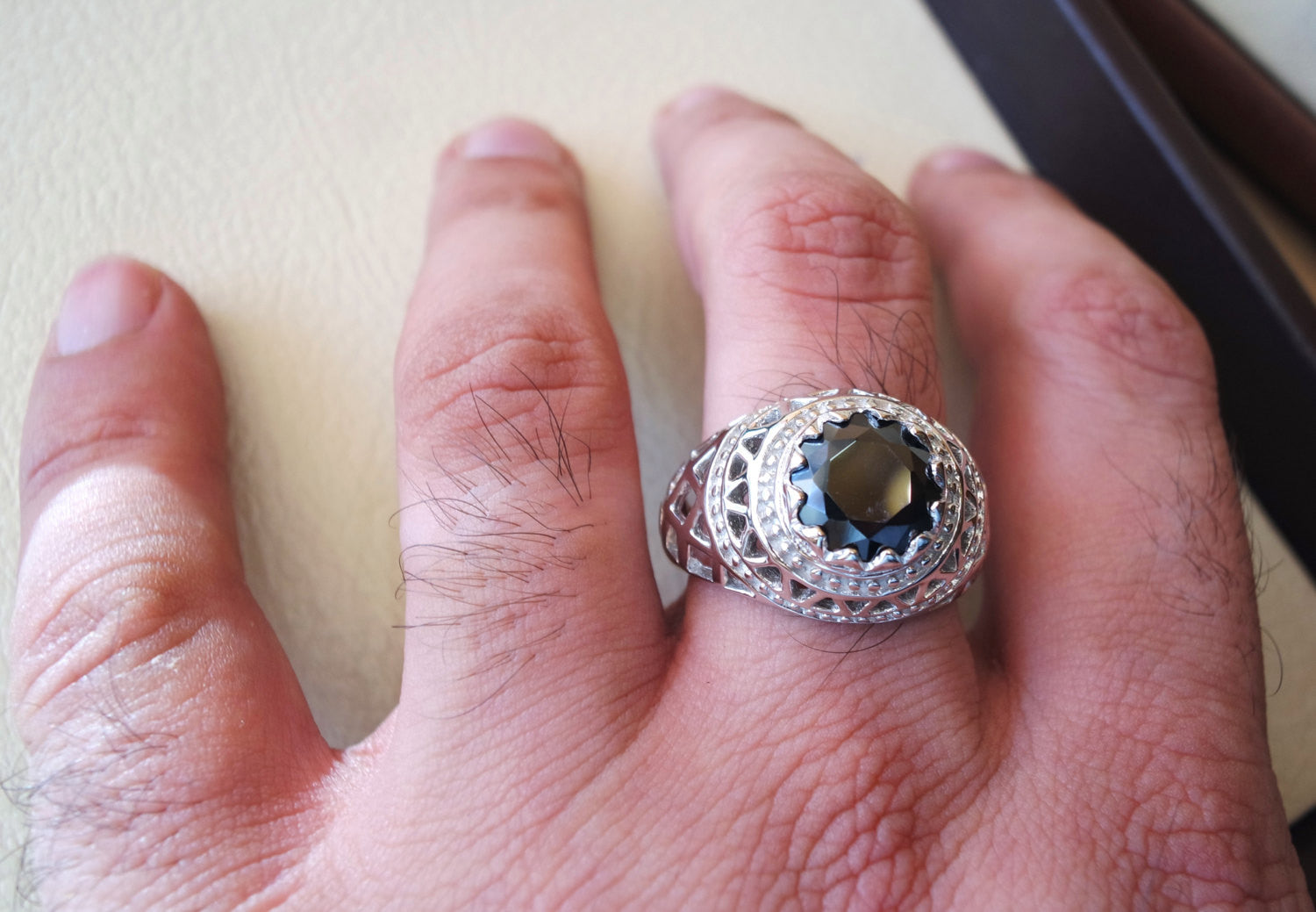 man ring sterling silver 925 round black cubic zircon Cz stone identical to genuine diamond fast shipping all sizes jewelry ottoman sultan