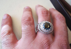 man ring sterling silver 925 round black cubic zircon Cz stone identical to genuine diamond fast shipping all sizes jewelry ottoman sultan