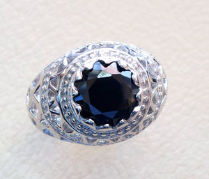 man ring sterling silver 925 round black cubic zircon Cz stone identical to genuine diamond fast shipping all sizes jewelry ottoman sultan