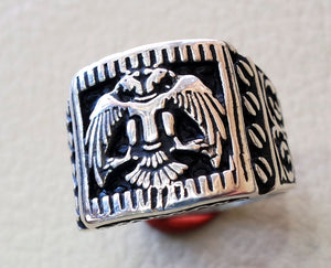Two headed eagle heavy men ring byzantine roman historical and modern symbol all sizes sterling silver 925 express shipping jewelry