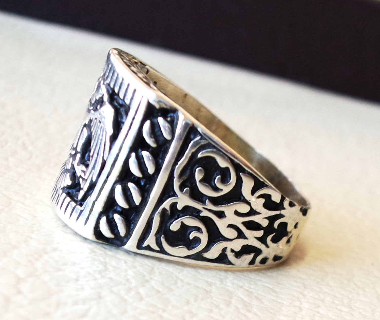 Two headed eagle heavy men ring byzantine roman historical and modern symbol all sizes sterling silver 925 express shipping jewelry
