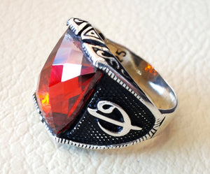 ottoman red ruby imitation  sterling silver 925 antique men ring arabic waw vav jewelry any size fast shipping rectangular stone