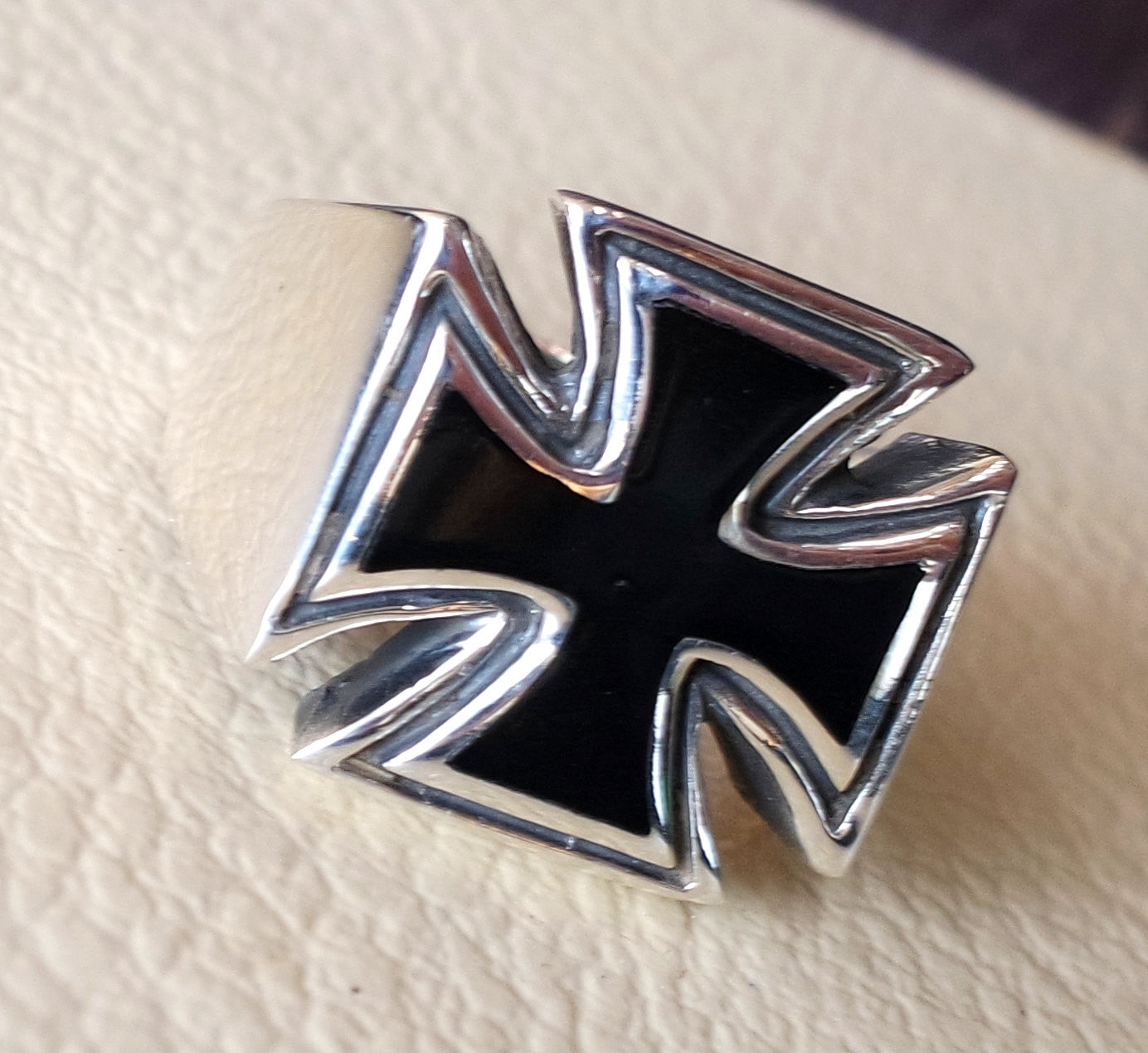 cross jesus christian sterling silver 925 and black enamel heavy huge man ring jewelry fast shipping catholic orthodox style all sizes