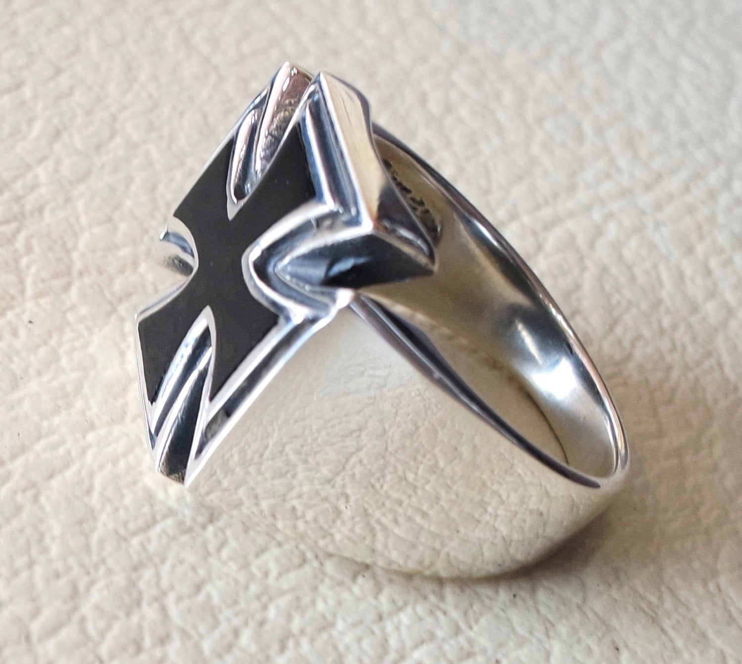 cross jesus christian sterling silver 925 and black enamel heavy huge man ring jewelry fast shipping catholic orthodox style all sizes