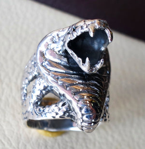 huge cobra snake ring heavy sterling silver 925 man biker ring all sizes handmade animal head jewelry fast shipping detailed craftsmanship