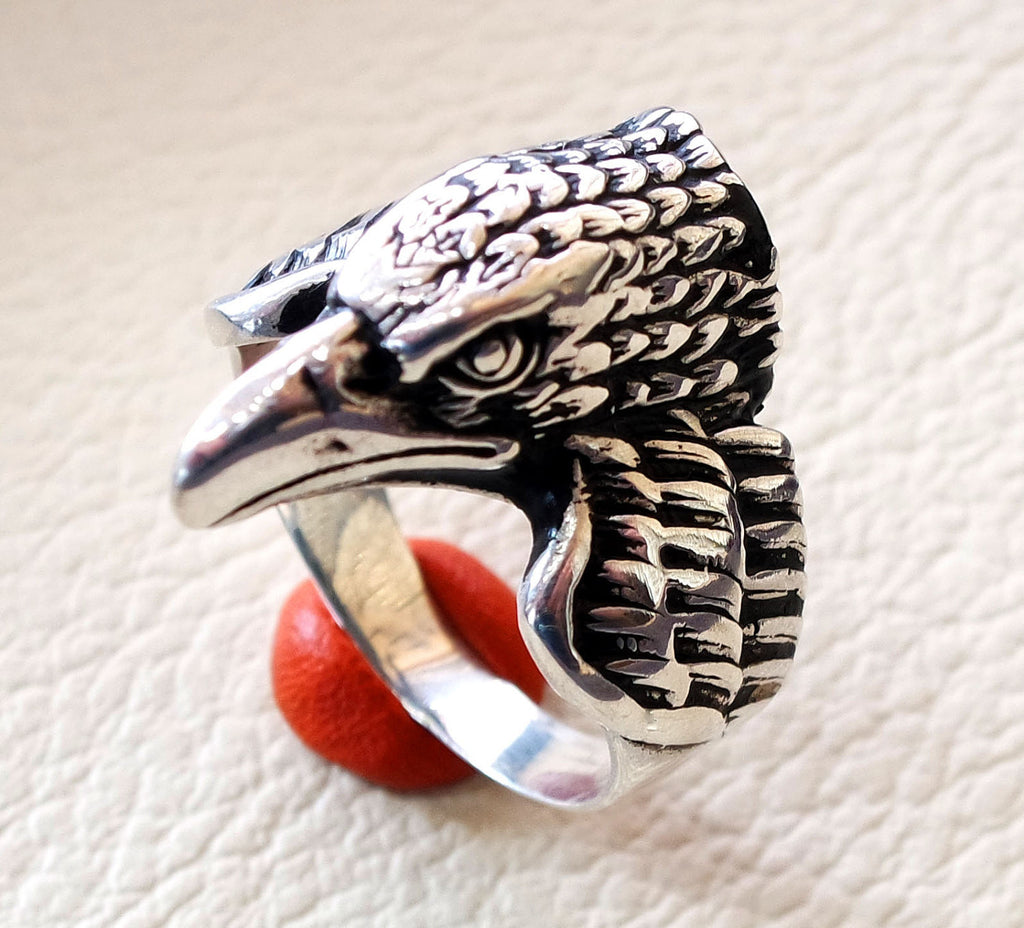 eagle falcon ring heavy sterling silver 925 man biker ring all sizes handmade animal head jewelry fast shipping detailed craftsmanship