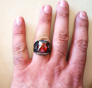 ottoman red ruby imitation  sterling silver 925 antique men ring arabic waw vav jewelry any size fast shipping rectangular stone