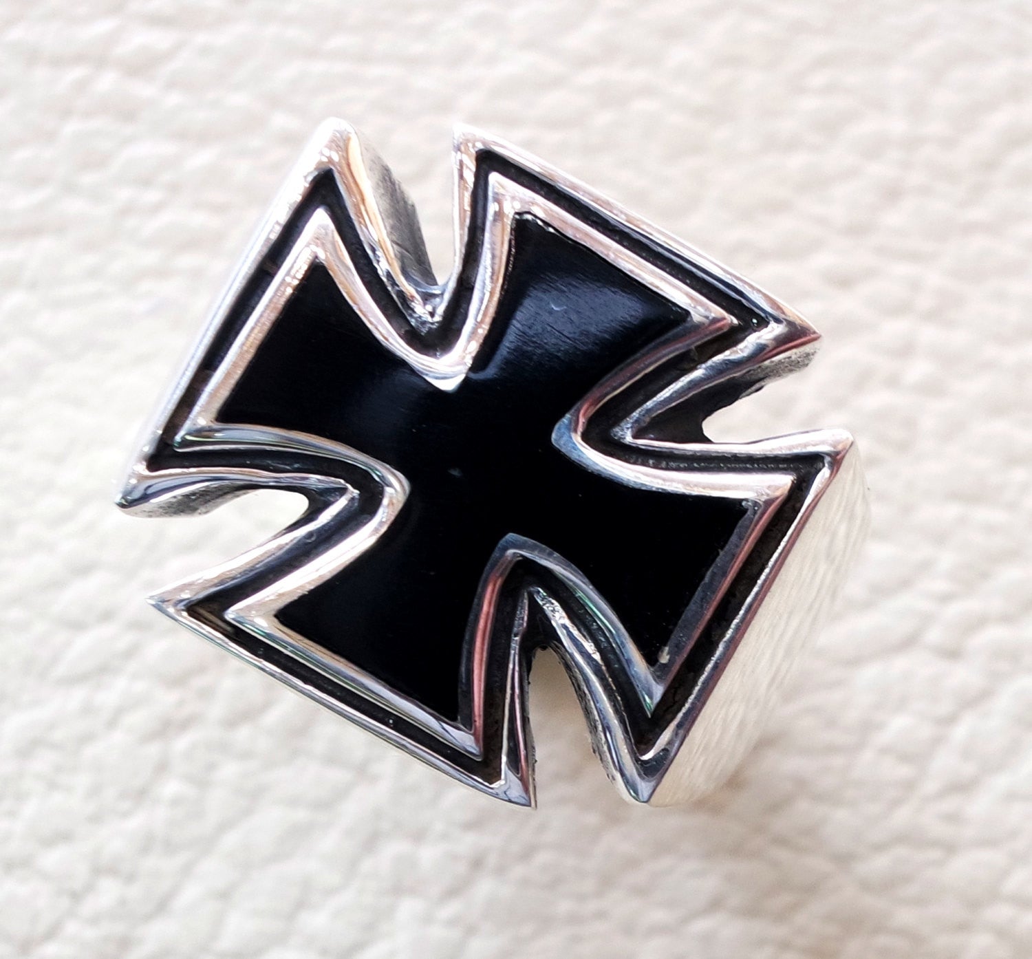 cross jesus christian sterling silver 925 and black enamel heavy huge man ring jewelry fast shipping catholic orthodox style all sizes