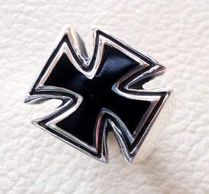 cross jesus christian sterling silver 925 and black enamel heavy huge man ring jewelry fast shipping catholic orthodox style all sizes