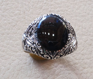 man ring aqeeq natural agate onyx oval stone black gem heavy  sterling silver antique ottoman turkey style fast shipping all sizes men gift