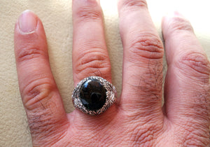 man ring aqeeq natural agate onyx oval stone black gem heavy  sterling silver antique ottoman turkey style fast shipping all sizes men gift