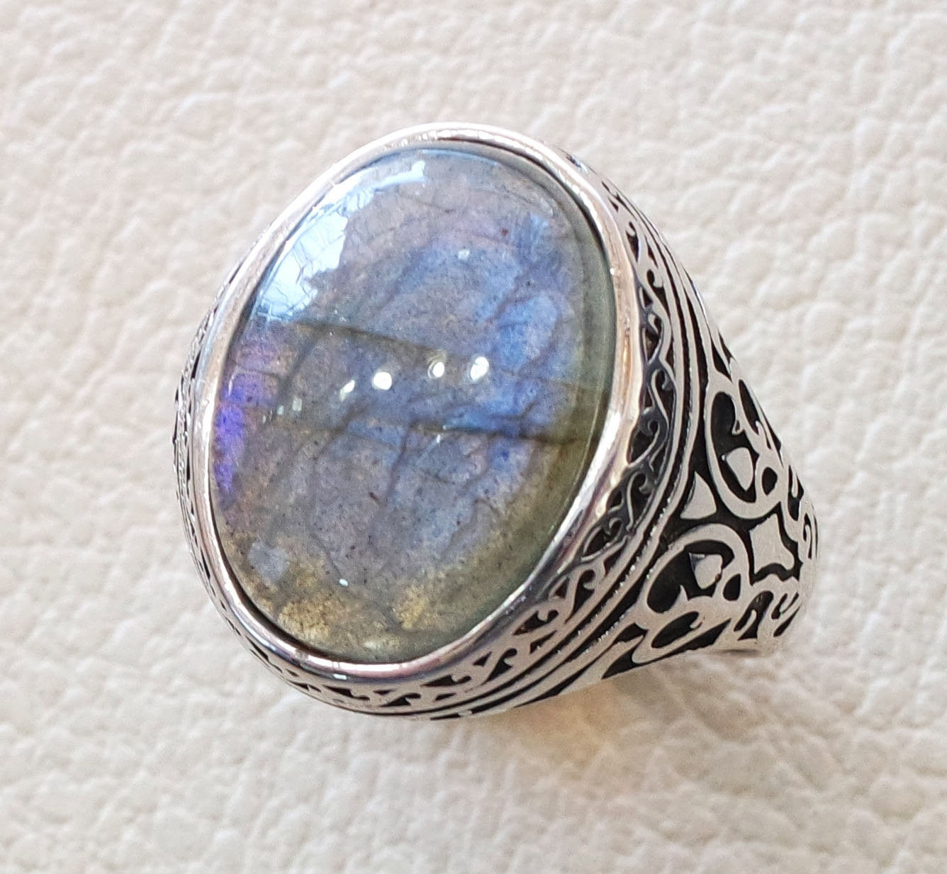 Labradorite man ring natural stone multi color semi precious stone hea –  Abu Mariam Jewelry