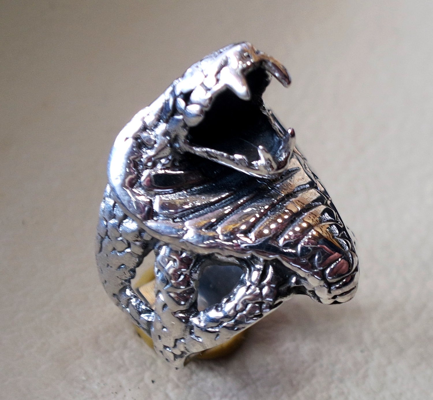 huge cobra snake ring heavy sterling silver 925 man biker ring all sizes handmade animal head jewelry fast shipping detailed craftsmanship