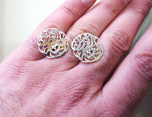 cufflinks , cuflinks 2 words every piece calligraphy arabic customized any name made to order sterling silver 925 heavy men jewelry