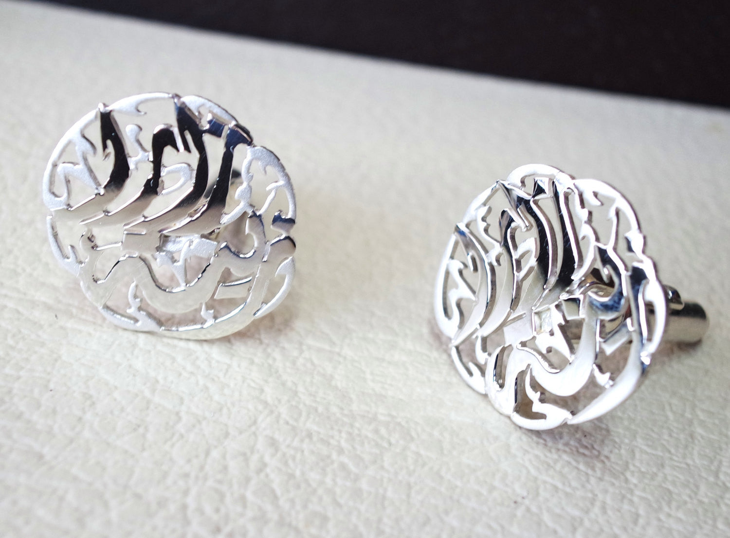 cufflinks , cuflinks 2 words every piece calligraphy arabic customized any name made to order sterling silver 925 heavy men jewelry