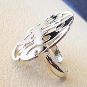 arabic calligraphy customized name sterling silver 925 high quality polishing ring round shape , fit all sizes any name خاتم اسماء عربي