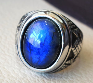 flashy blue labradorite heavy men ring sterling silver 925  natural stone all sizes jewelry fast shipping ottoman middle eastern style