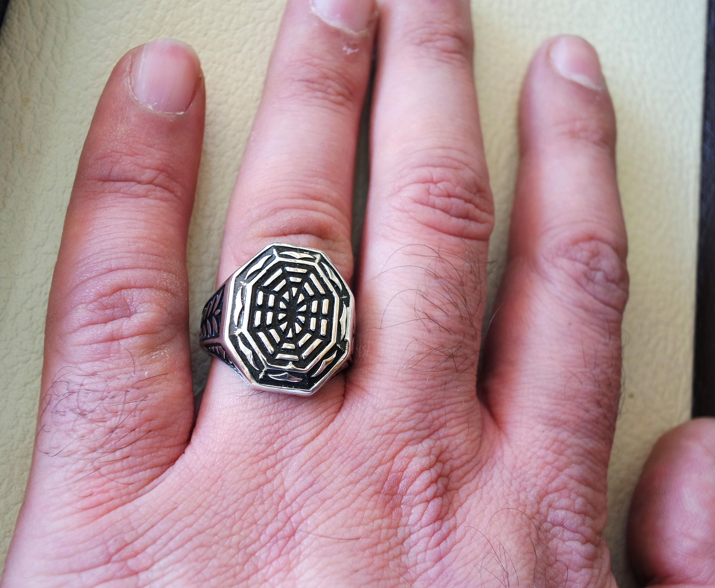 spider net  sterling silver 925 heavy ornament man ring shape any size style high quality biker animal  jewelry all sizes
