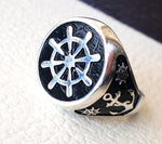Ship wheel and anchor sailor fisherman  men ring heavy sterling silver 925 sea drahma symbol handmade all sizes jewelry fast shipping