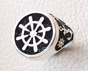 Ship wheel and anchor sailor fisherman  men ring heavy sterling silver 925 sea drahma symbol handmade all sizes jewelry fast shipping