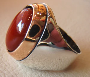 agate carnelian natural red yemen aqeeq sterling silver man heavy ring 925 arabic bronze frame striped cabochon all sizes fast shipping