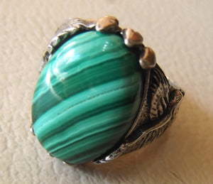 malachite natural green gemstone oval cabochon stone eagle ring sterling silver 925 semi precious any size jewelry man gift fast shipping