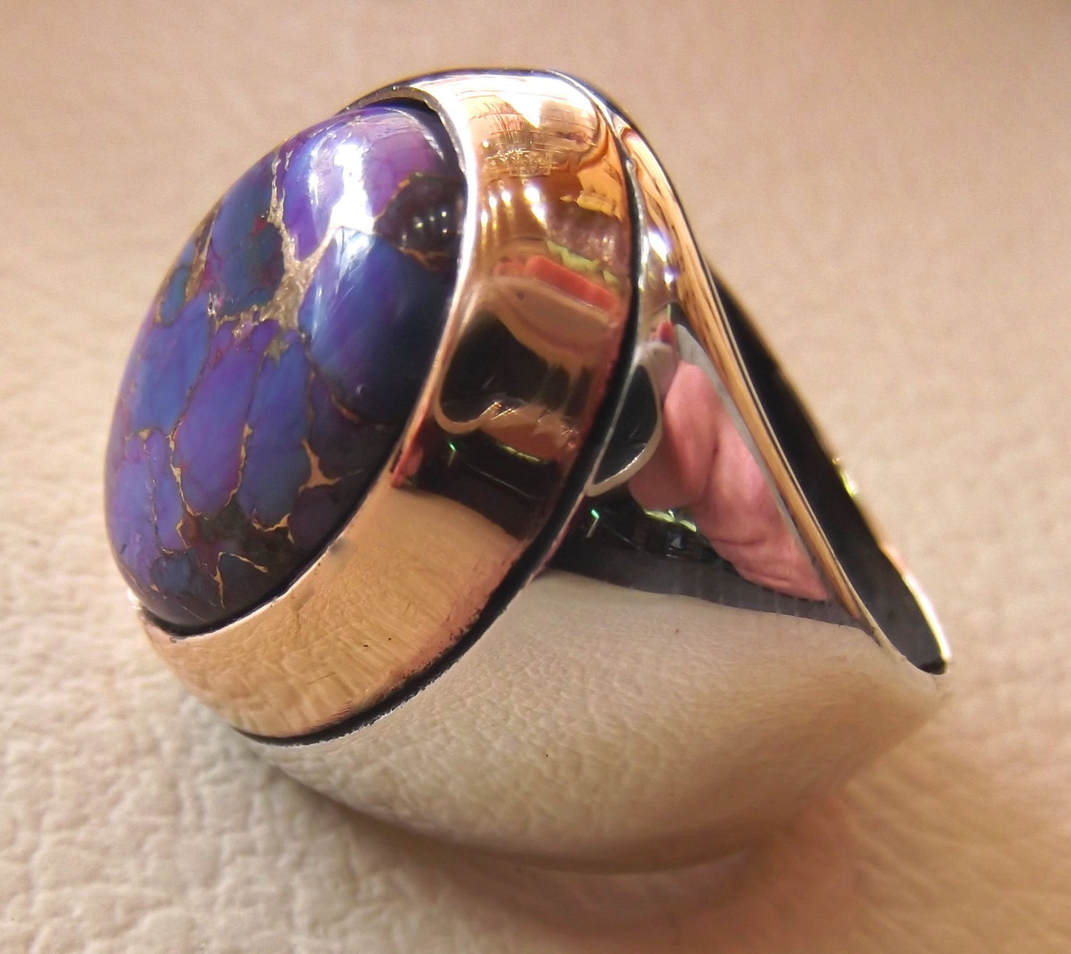 purple mohave copper turquoise natural stone men sterling silver 925 ring oval cabochon semi precious gem bronze frame  all sizes jewelry