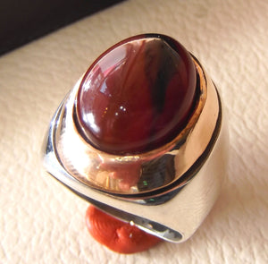 dark lace agate aqeeq liver red and black semi precious natural stone huge heavy ring sterling silver 925 bronze frame all sizes jewelry