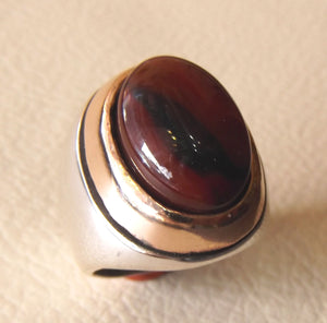 dark lace agate aqeeq liver red and black semi precious natural stone huge heavy ring sterling silver 925 bronze frame all sizes jewelry