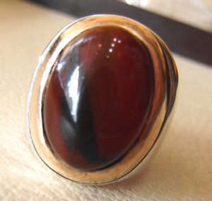 dark lace agate aqeeq liver red and black semi precious natural stone huge heavy ring sterling silver 925 bronze frame all sizes jewelry