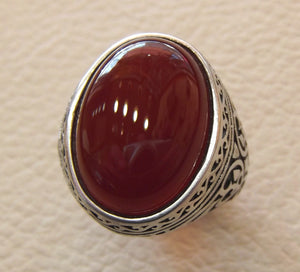 aqeeq natural liver agate carnelian semi precious stone oval red cabochon gem man ring sterling silver arabic middle eastern turkey style