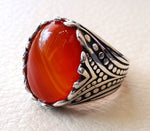 striped agate aqeeq stone red carnelian semi precious men ring all sizes antique ottoman middle eastern jewelry oval cabochon fast shipping