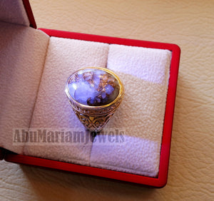 10k yellow gold men ring natural copper calcite cabochon stone all sizes Ottoman signet style fine jewelry fast shipping