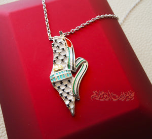 Palestine map Aqsa colorful enamel flag necklace sterling silver 925 high quality jewelry koufyeh Arabic fast shipping كوفيه خارطه فلسطين