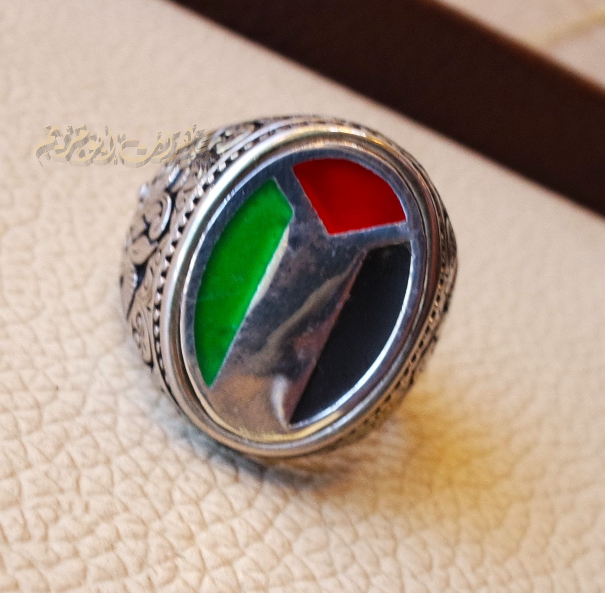 Palestine flag man ring 2 sterling silver and color enamel Arabic middle eastern turkey oriental antique style fast shipping all sizes