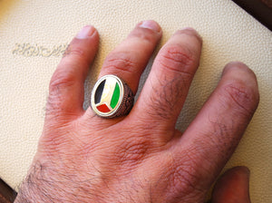 Palestine flag man ring 2 sterling silver and color enamel Arabic middle eastern turkey oriental antique style fast shipping all sizes