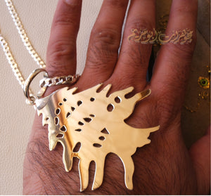 Lebanon very huge pendant with thick chain 3 cedar tree sterling silver 925 k high quality jewelry Arabic fast shipping لبنان أرزة