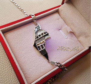 Big Palestine map with Aqsa mosque men women bracelet with thick chain 2 sterling silver 925 white , black jewelry Arabic خارطه وعلم فلسطين