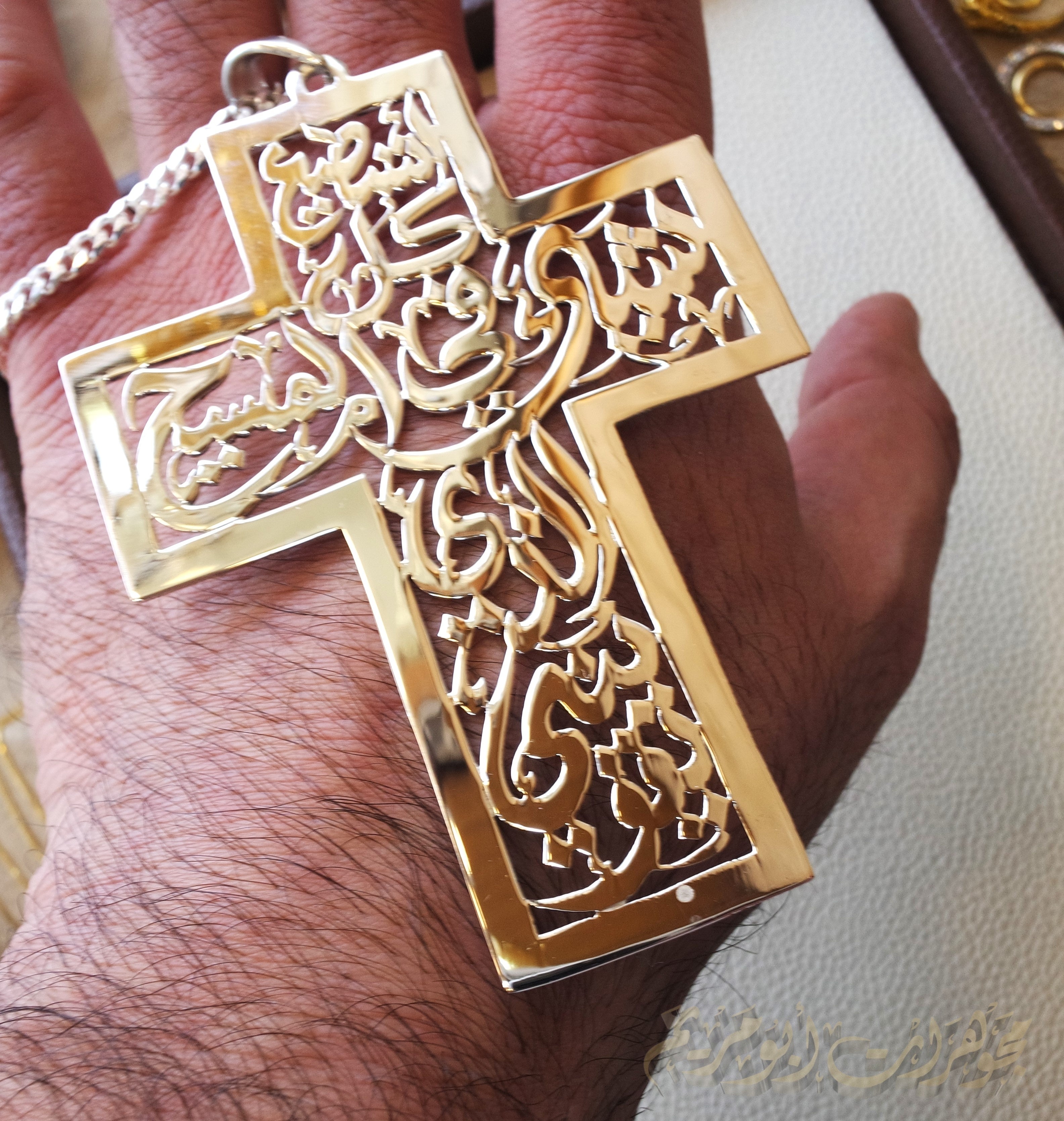 Very huge Arabic calligraphy cross necklace 2 sterling silver 925 jewelry catholic orthodox Christianity handmade heavy thick fast shipping