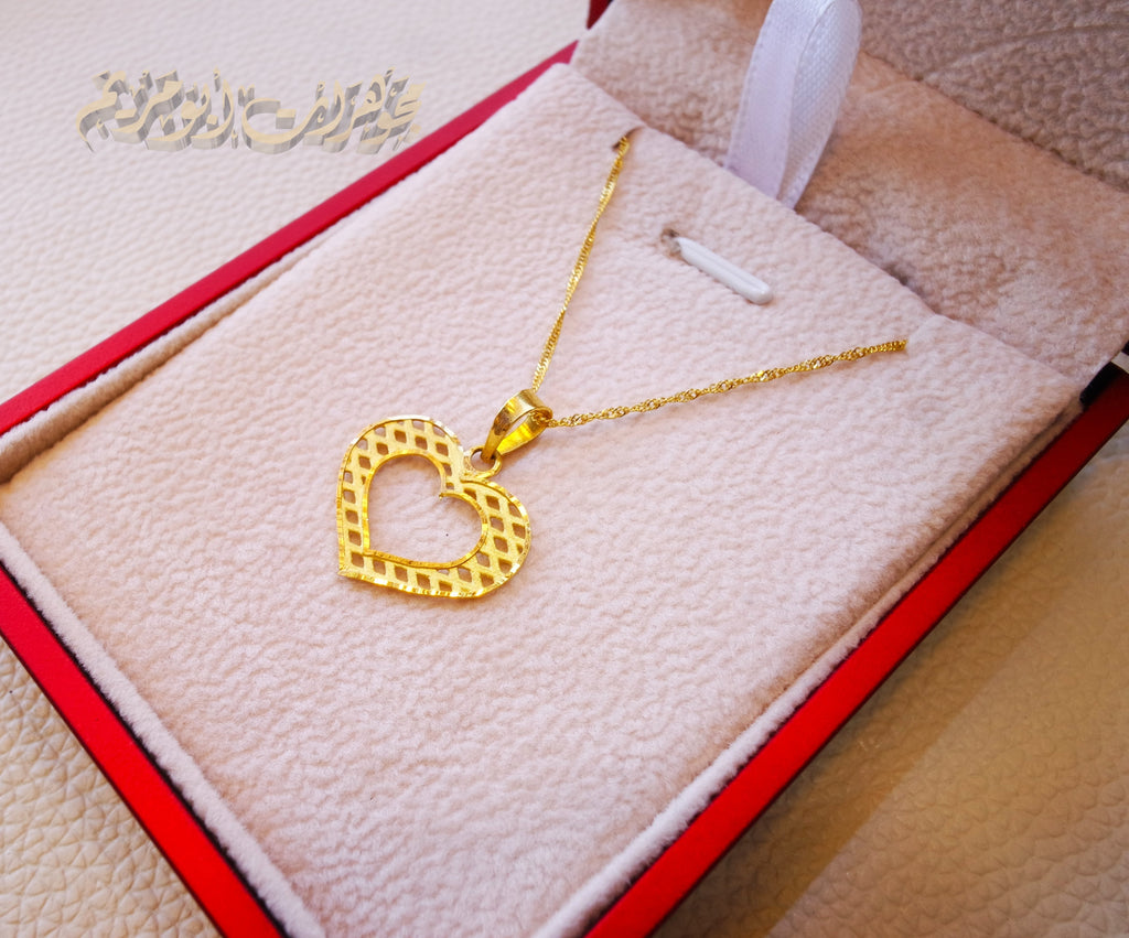 21K gold heart pendant with Disco chain gold jewelry 16 and 20 inches fast shipping with gift box