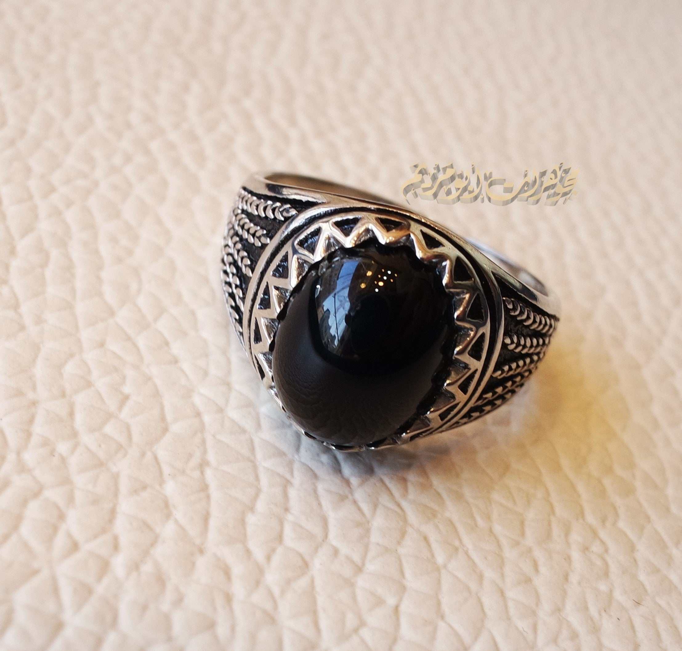Kids baby ring black Aqeeq agate natural stone sterling silver 925