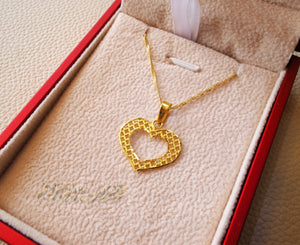 21K gold heart 2 pendant with Disco chain gold jewelry 16 and 20 inches fast shipping with gift box